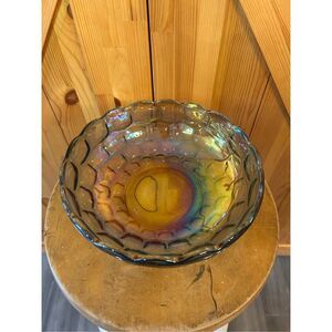 Federal CARNIVAL  GLASS  Iridescent Thumbprint  "Colonial Smoke" 9 3/8” Bowl Vtg
